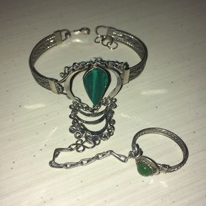 Malachite bracelet and ring chain